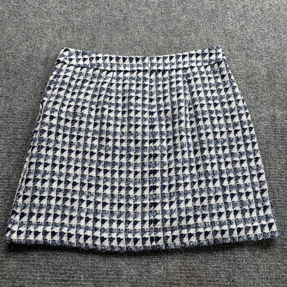 Loft Skirt Womens 12 Houndstooth Mini Blue White Pockets Tweed Preppy Career - Picture 6 of 13